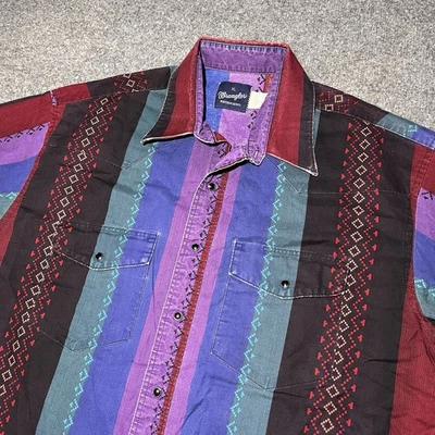 Vtg Wrangler Shirt Mens XL Burshpopper Aztec Western Cowboy Pearl Snap USA - Image 1 of 4