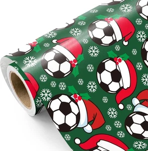 WRAPAHOLIC Soccer Christmas Wrapping Paper - Mini Roll - 17 Inch x 16.5 Feet - S - Picture 1 of 7