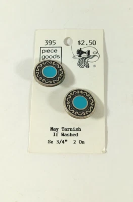 VTG Carded Sterling Silver Sewing Buttons with Turquoise Size 3/4 Inches - Image 1 of 3