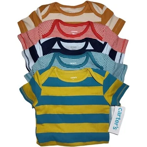Carter's 5pc Baby Boy 18 Mos Bodysuit Lot Stripes Cotton Short Sleeve Soft - Picture 1 of 2