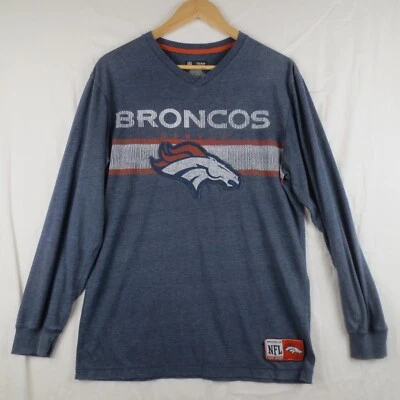 Team Apparel Denver Broncos T Shirt Mens M Blue V Neck Long Sleeve NFL AFC West - Image 1 of 4