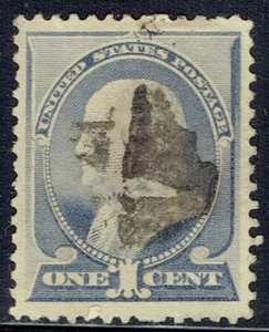1887 1c FRANKLIN with FANCY CORK cancel (212). GEM CENTERING - SCARCE! - Picture 1 of 1