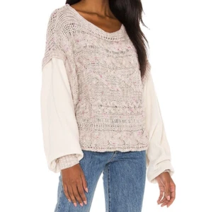 Free People Honey Zopfmuster Pullover Pulli LS Gr. M Shell Weiß Kombi Crop Boho Neu mit Etikett - Bild 1 von 14