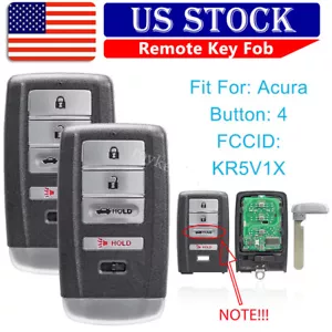 2 For 2015 2016 2017 Acura TLX ILX RLX Remote Smart Car Key Fob 4 Button KR5V1X - Picture 1 of 8