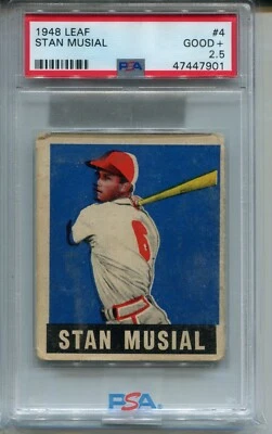 1948 Leaf Baseball #4 Stan Musial Rookie Card RC Graded PSA 2.5 Cardinals - Image 1 of 3