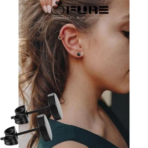 Pair of Black Round Stud Earrings Set Surgical Steel Stud Earrings For Men Women - Picture 1 of 12