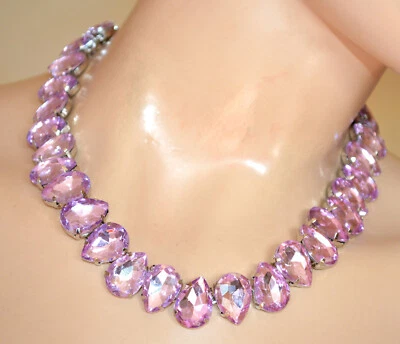 Collana donna argento cristalli lilla glicine lavanda girocollo collier UAX55 - Immagine 1 di 3