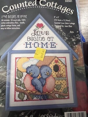 Counted Cross Stitch Bluebird Birdhouse Kit Love Begins at Home Vintage New NOS - Image 1 of 3