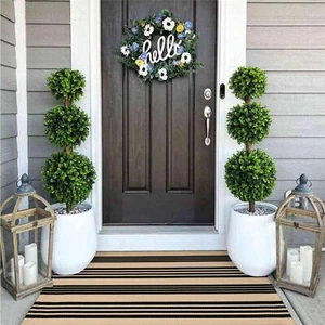 Outdoor Door Mat 27.5"x43" Black and Tan Outdoor Rugs Cotton Hand-Woven Front... - Picture 1 of 8