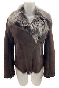 BARNEYS COOP Brown Suede Fur Lined Cropped Jacket Size S