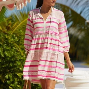 Aspiga Sophia Embroidered Cotton Dress M Pink Striped Boho Bohemian Vacation - Picture 1 of 6