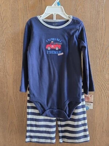 NWT Size 24M Carter's 2pc set outfit I Wanna Be a Fireman bodysuit striped pants - Picture 1 of 2