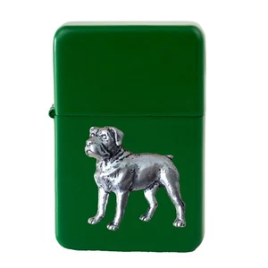 D15 Rottweiler  Pewter design on a GREEN flip top petrol lighter windproof - Picture 1 of 1