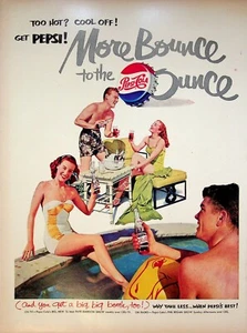 Pubblicità stampa vintage Pepsi Cola 1951 più oncia rimbalzo piscina festa Phil Regan show televisivo - Foto 1 di 2