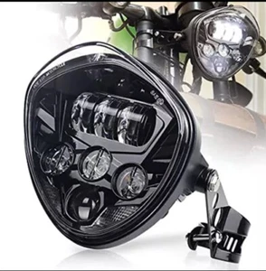 Motorcycle Headlight 7" with Bracket Clamp Red White DRL Hi/Low Beam Universal - Picture 1 of 7