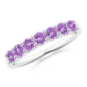 ANGARA Half Eternity Seven Stone Amethyst Wedding Band in 14K Solid Gold - Picture 1 of 10