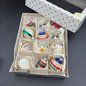 Vintage Small Glass Christmas Ornaments 12 Pieces Original Box Poland Orig. Box - Picture 1 of 10