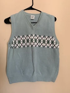 Gap Kids Girls Sweater Vest sz XL Blue Argyle V Neck Knit Tight Knit 100% Cotton - Picture 1 of 4