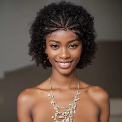 Peluca de cabello humano rizado rizado rizado rizado rizado con trenza corta afro negra Foto 1 de 4