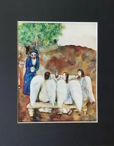 Litografía offset 1973 Chagall Los Tres Ángeles Son Recibidos por Abraham Enmarañada - Imagen 1 de 4