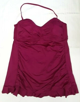 A.N.A a New Approach HALTER Shirred ONE-piece Swimdress Burgundy 22W *New NO Tag - Image 1 of 4