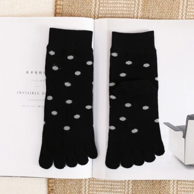 3 Pairs Women Girls Five Fingers Toe Socks Warm Polka Dots Cotton Comfort Sports - Image 1 of 4