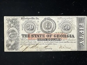 1863 $50 The State of GEORGIA Note CIVIL WAR Currency #NT0013 - Picture 1 of 5