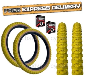 Baldys 16 x 1.75 YELLOW With TAN WALL Kids BMX Mountain Bike TYRE s TUBE s - Picture 1 of 17