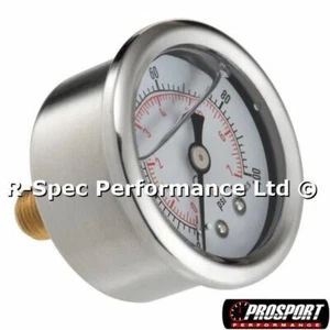 Prosport Manometro Test Pressione Carburante Olio Riempito per Pompa Ferrovia Regolatore FPR 1/8 NPT - Foto 1 di 5