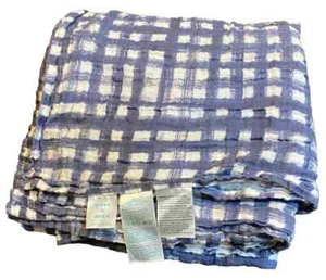 6S !WOW! ADEN 47" Navy Checker Plaid Muslin Swaddle Receiving Crib Baby Blanket - Picture 1 of 2