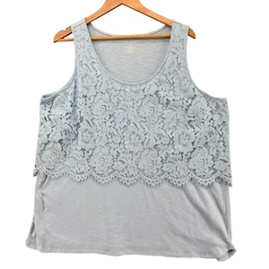 Lane Bryant Lace Overlay Tank Top Womens Light Blue Sleeveless Pullover Sz 22/24 - Picture 1 of 9