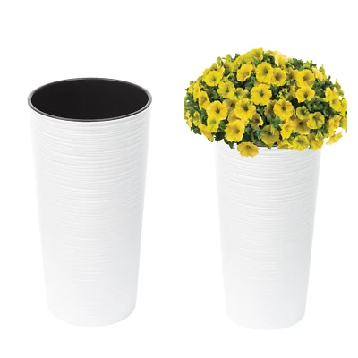 Blumenkübel Weiß Gerillt Rund Pflanzkübel 3 Größen Rillen Blumentopf Slim - Bild 1 von 2
