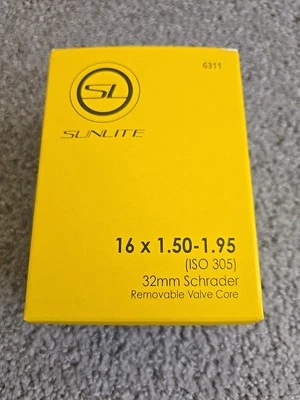 Sunlite 6311 Bicycle Tire Tube 16 x 1.50-1.95 32mm Schrader Valve Removable Core - Image 1 of 3
