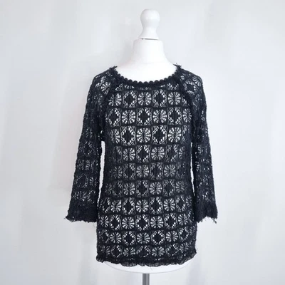 Isabel Marant Top Lace Black Crochet Fitted Boho Stretch Blouse Size 2 Medium — 第 1/4 张图片