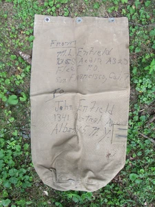 Vtg 1940's WWII WW2 Era USN US Navy Canvas Green Named Sea Bag Duffle Writing - Picture 1 of 9