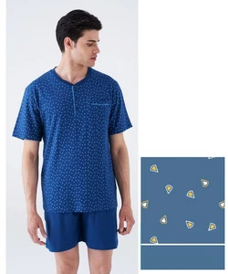 Pigiama uomo CALIBRATO corto in jersey di cotone Karelpiu KC8214 - Picture 1 of 1