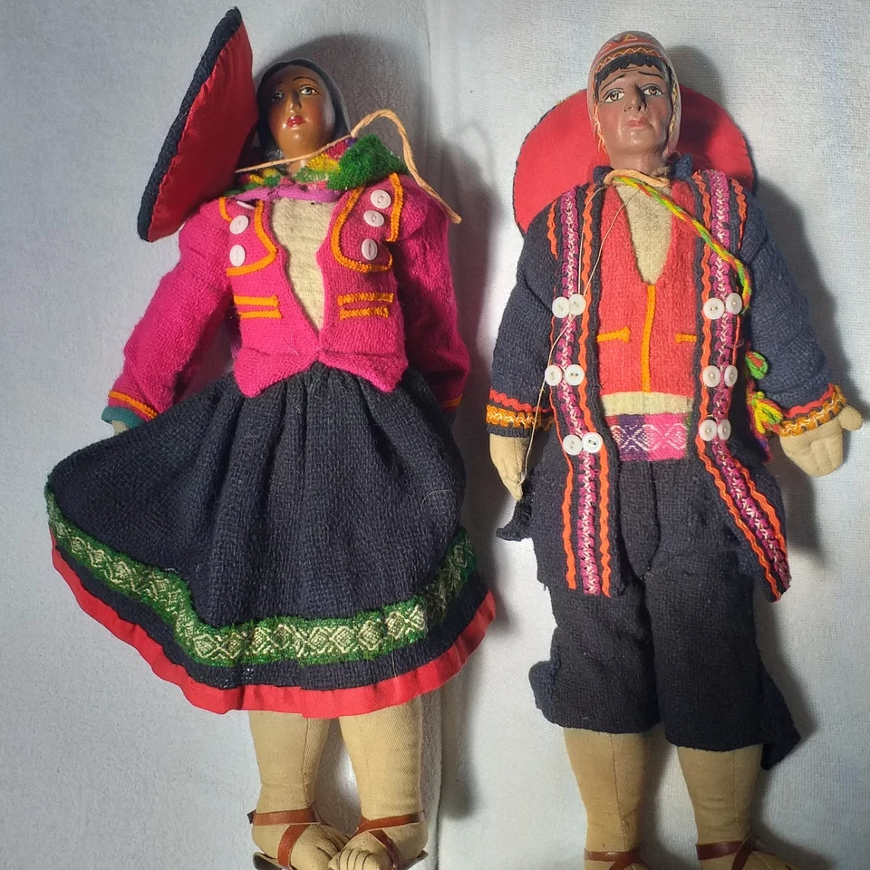 COPPIA BAMBOLE PERUVIANE RARISSIME anni '50 - Immagine 1 di 4