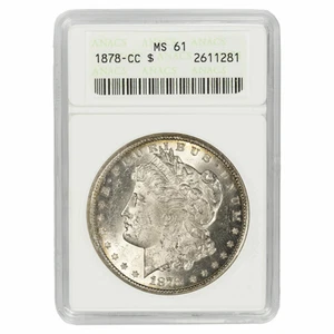 1878-CC Morgan Silver Dollar $1 ANACS MS61 - Picture 1 of 2