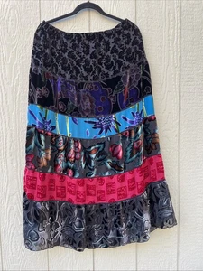 Chicos Maxi Skirt Large Velvet Burnout Silk Hippie Gypsy Chic Festival Primative - Picture 1 of 10