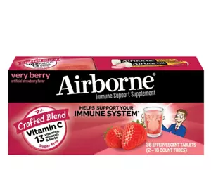 Very Berry Airborne Immune Support 36 Effervescent Tablet Vitamin C 1000mg +Zinc - Picture 1 of 2