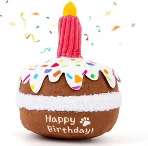 Juguete de pastel de cumpleaños para perro - Regalos de cumpleaños para perro niña niño, peluche chirriante perro Birthda  - Imagen 1 de 12