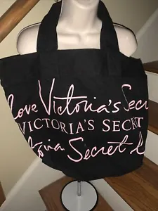 VICTORIA'S SECRET Extra Large Tote Bag Beach Fun Pink on Black Purse Satchel❤️tb - Picture 1 of 4