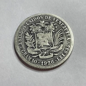 1926 Venezuela 2 Bolivares - 10 Gram .835 Silver Coin Simon Bolivar Liberator - Picture 1 of 2