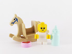 Adorable Tiny Lego Baby and Rocking Horse Set Plus Baby Bottle and Strawberry