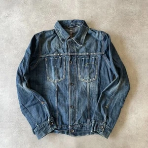G Star Denim Jacket Womens XL Vintage Jean Biker Faded Trucker Coat, Blue - Picture 1 of 9