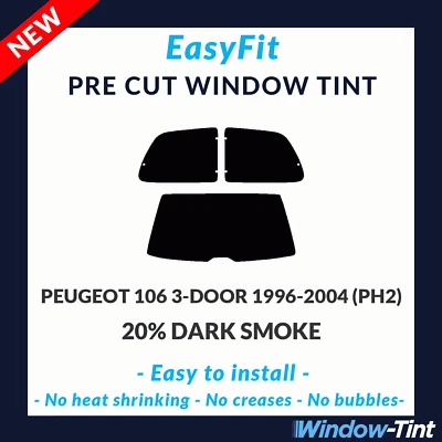 EasyFit Static Pre Cut Tint For Peugeot 106 3-door 96-04 (PH2) - 20% Dark Rear - Image 1 of 3