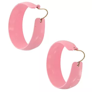 Vintage Wide Painted Hoop Pierced Earrings 1 1/4" Pink - Picture 1 of 3