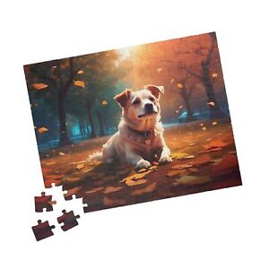 Cute Dog in the Park in Fall Puzzle - Fall Leaves (110, 252, 520, 1014-piece)