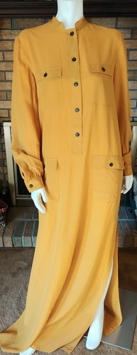 Tunica top Gucci senape oro semi trasparente seta lati split alti Duster nuova con etichette taglia 48