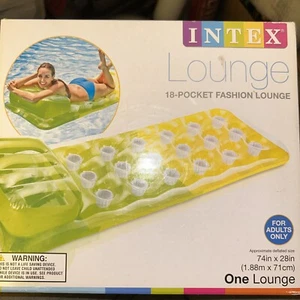 Intex 18-Pocket Fashion Mat Float 74 x 28 in. Green Yellow New In Box - Picture 1 of 6